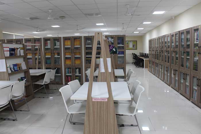 Library shelves filled with books and reading materials